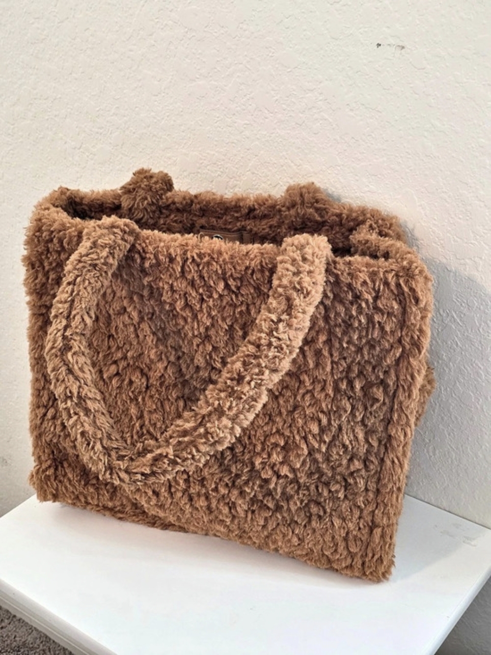 A New Day Cozy Faux Shearling Tote Bag Brown Shepra